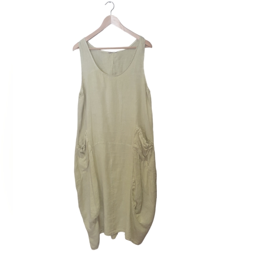 Beyond Capri Dress Women's One Size Italian Linen Midi Green